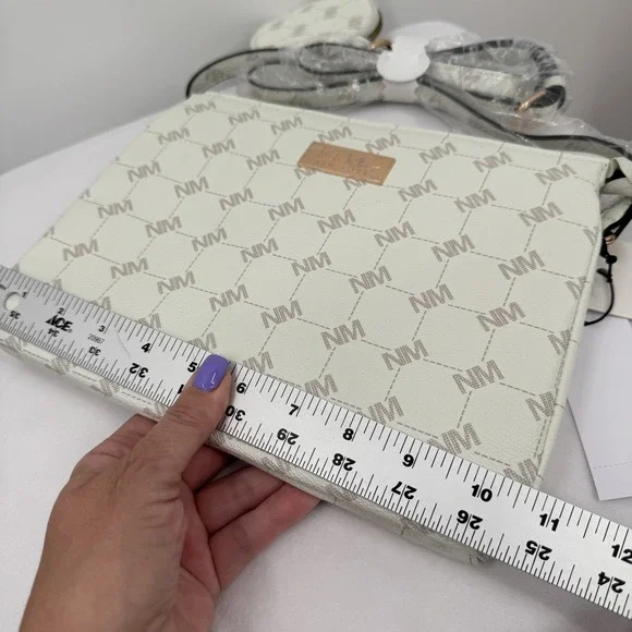 Nicole Miller Crossbody Bag Womens One Size Creme Bone Monogram Purse New - Picture 9 of 10